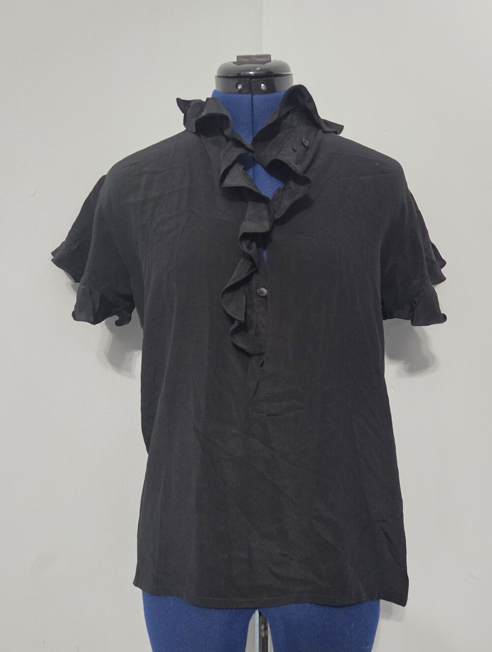 Vintage Silk Ruffle Short Sleeve Blouse Size 6